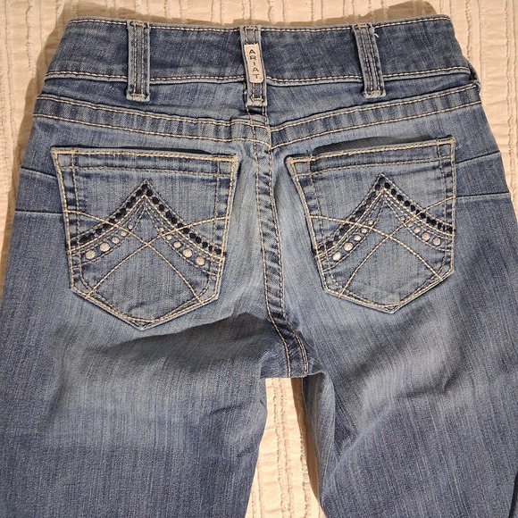 Ariat REAL 26L Crochet Patch Jeans Women Boho Western Cowgirl Flare Denim - Picture 16 of 17